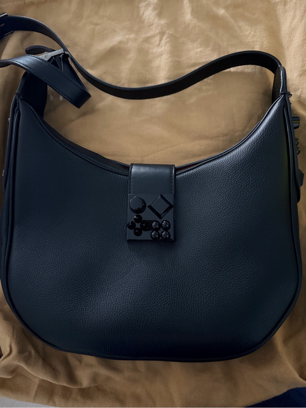 Christian Louboutin Black Leather Shoulder Bag with Gold-Tone Hardware